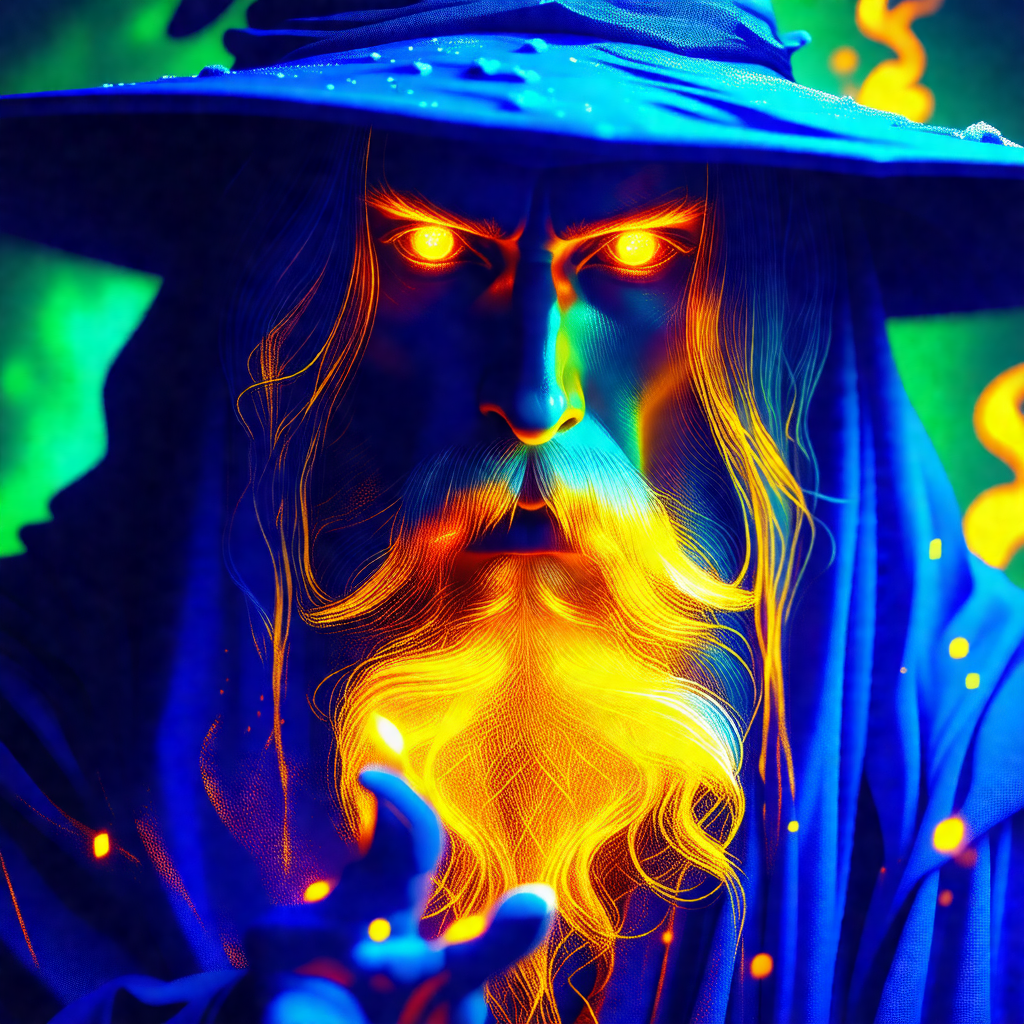 Man with a long beard and a blue hat, possibly a wizard o...