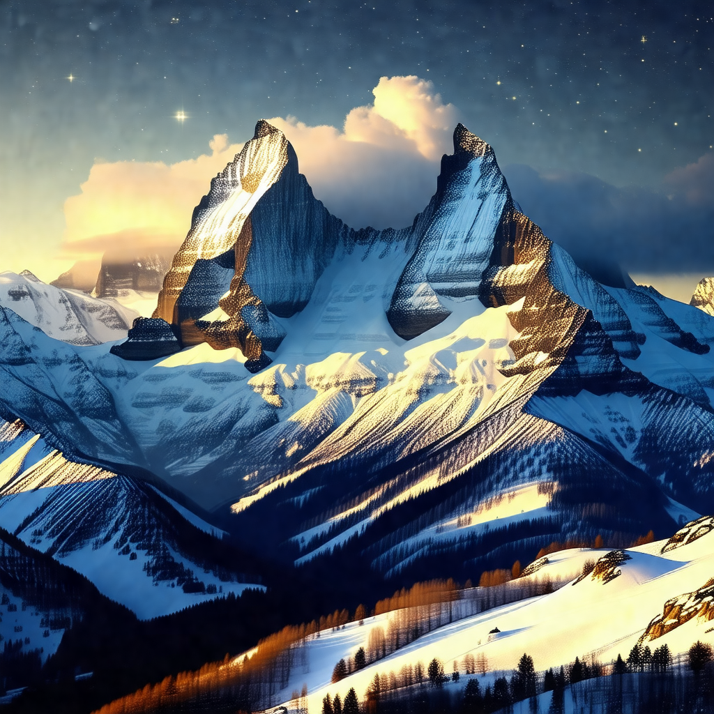 Majestic mountain range with a snow-covered peak