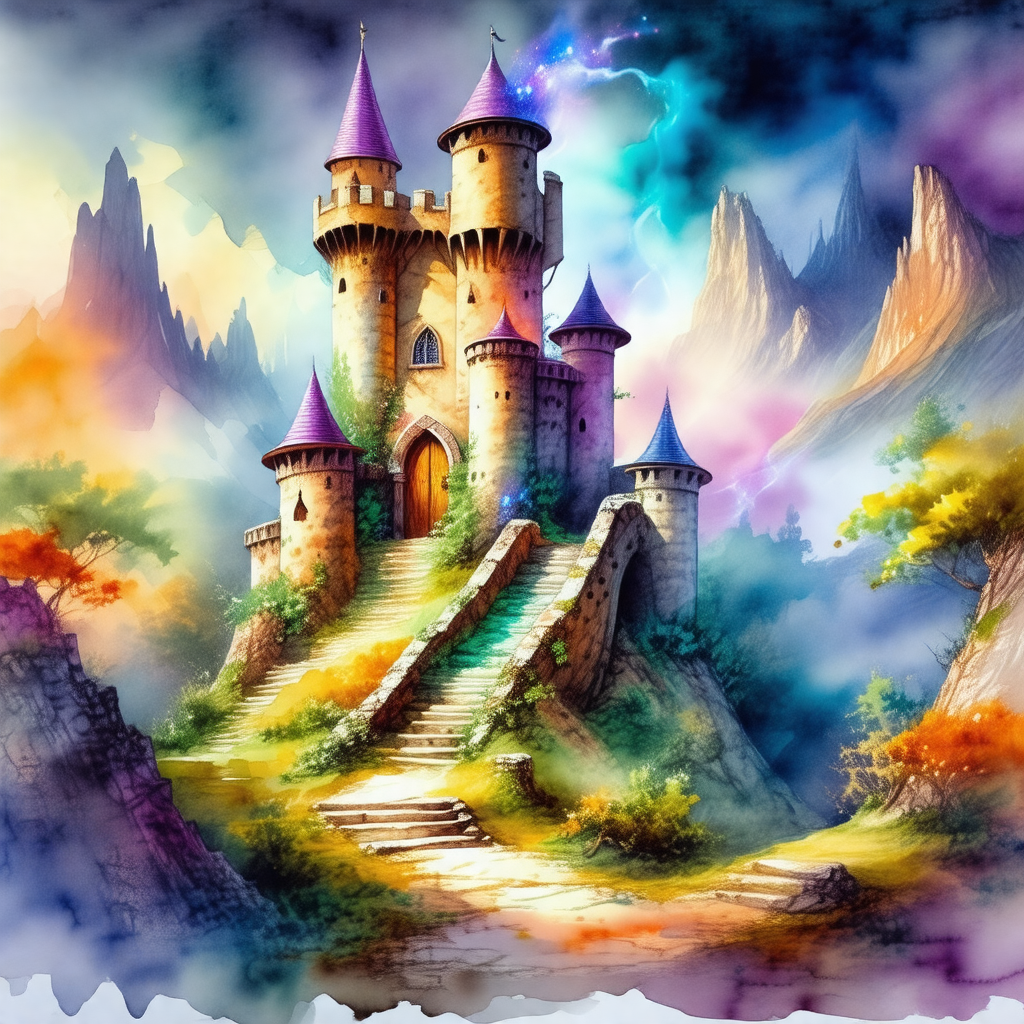 Painting of a castle with a large, tall tower
