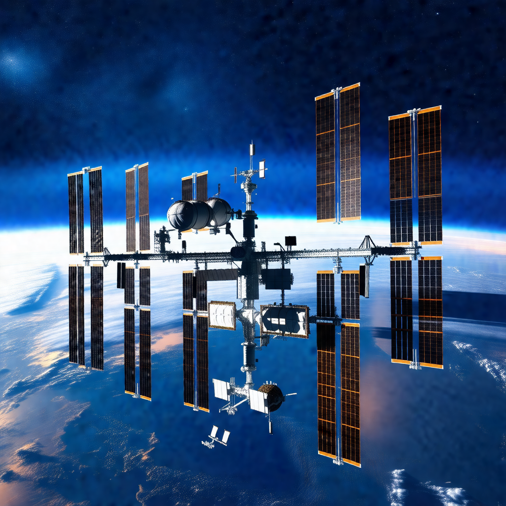 Space station with a large satellite dish on top of it