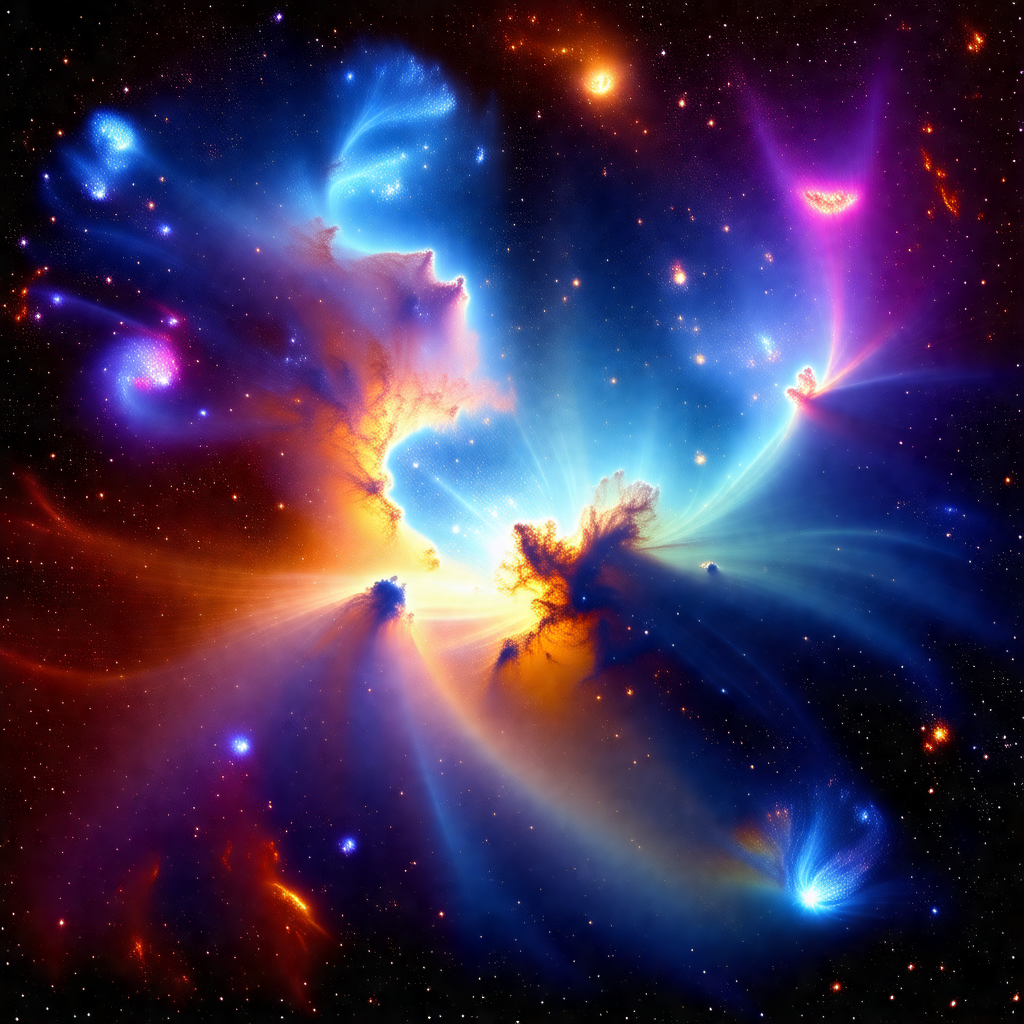 Beautiful and colorful space scene, featuring a brightly ...