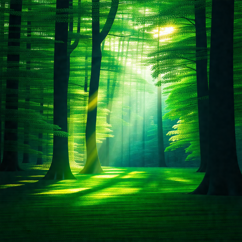 Lush green forest with a sunny day