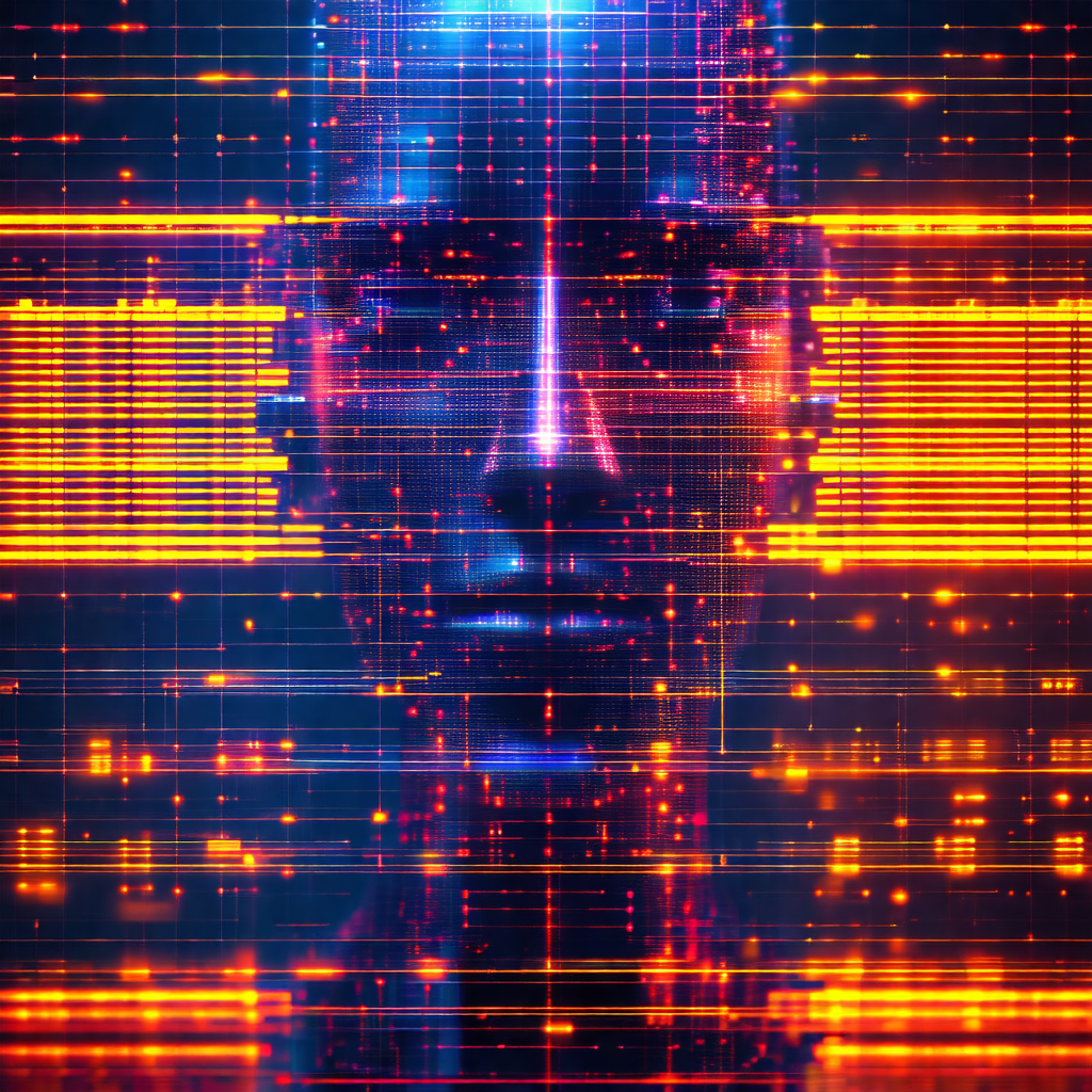 Close-up of a person's face, with a blue and orange backg...