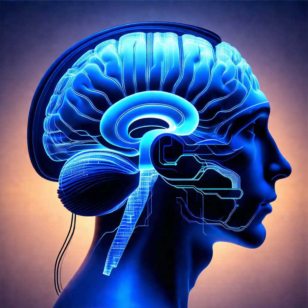 Close-up of a human head, focusing on the brain and its s...