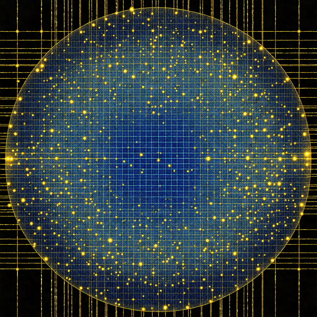 Blue and yellow circle with a grid pattern
