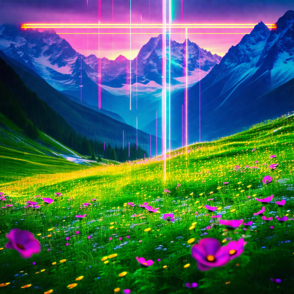 Beautiful, lush green field with a cross in the middle of it