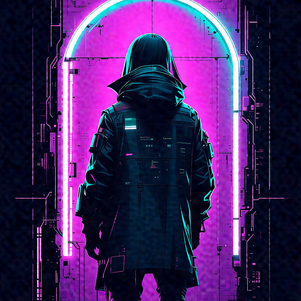 Person standing in a doorway, wearing a black coat