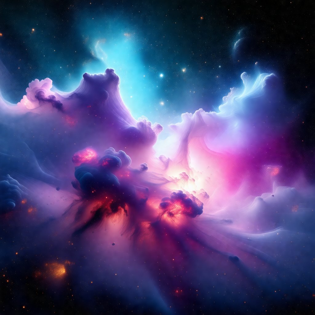 Vibrant and colorful space scene, featuring a purple and ...