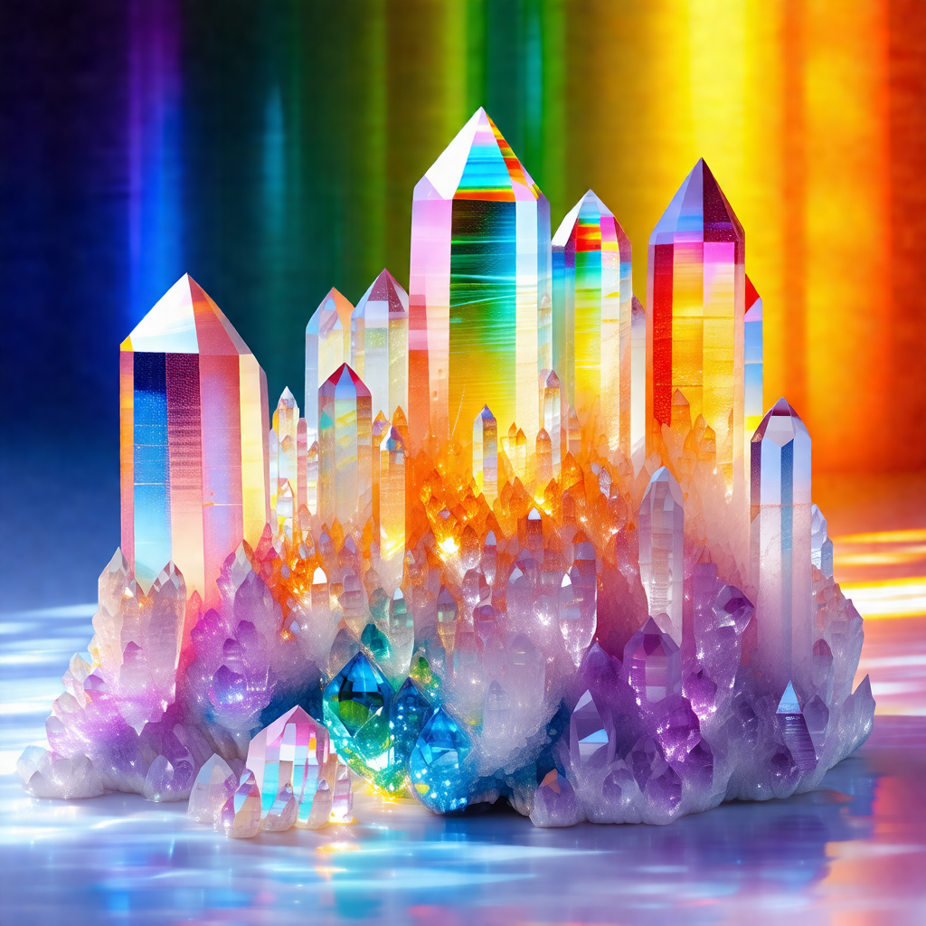 Colorful display of crystals, possibly a rainbow or a kal...