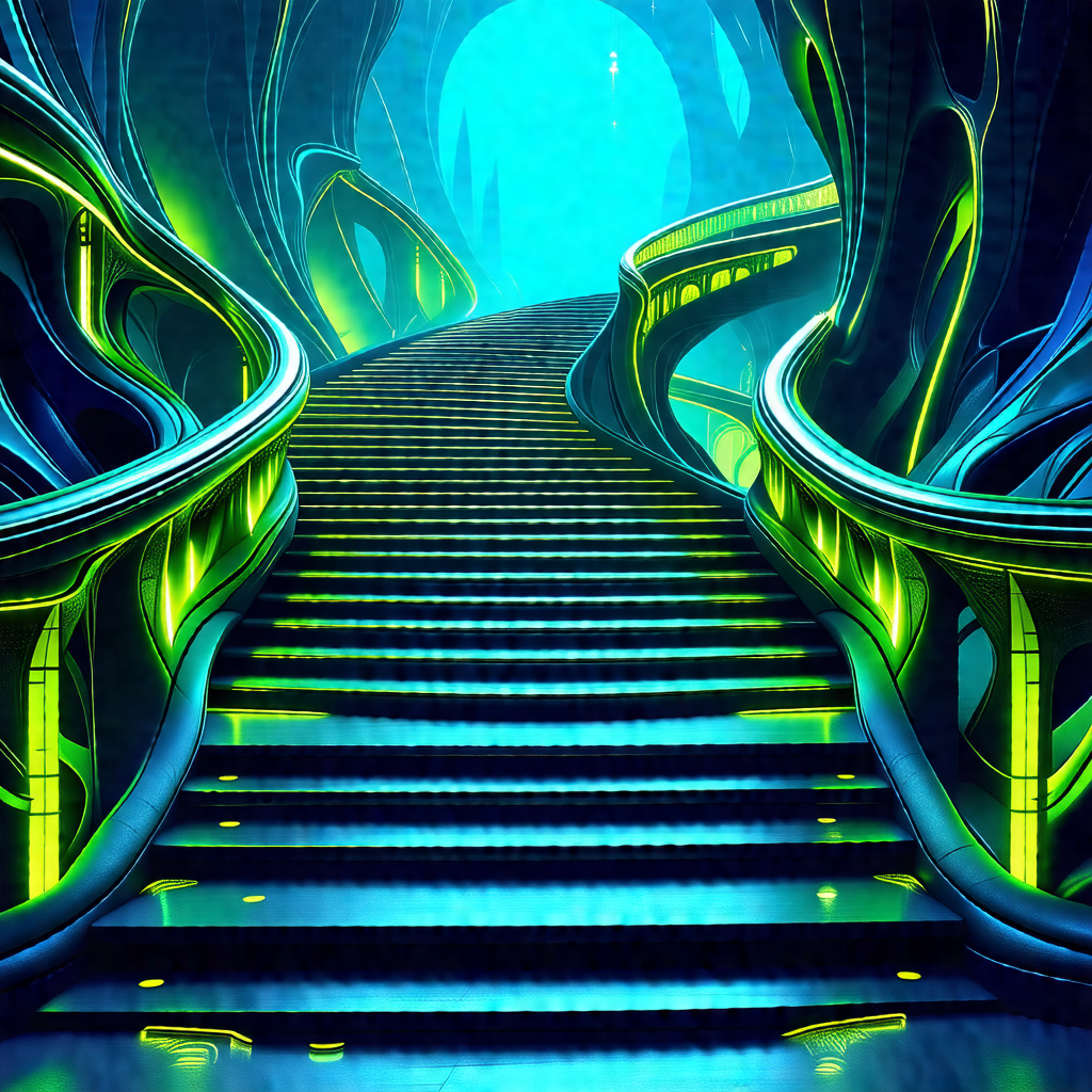 Staircase with a blue light illuminating the steps