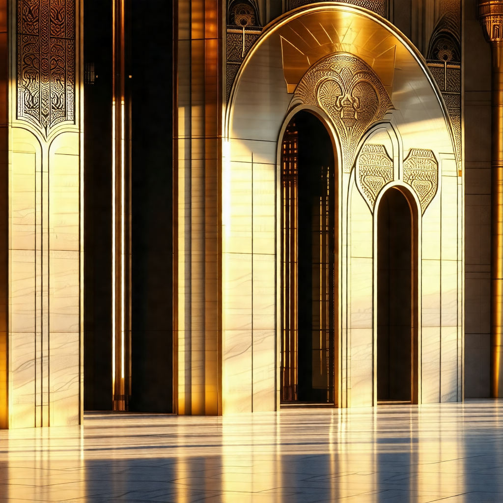 Large, ornate building with a gold and white color scheme