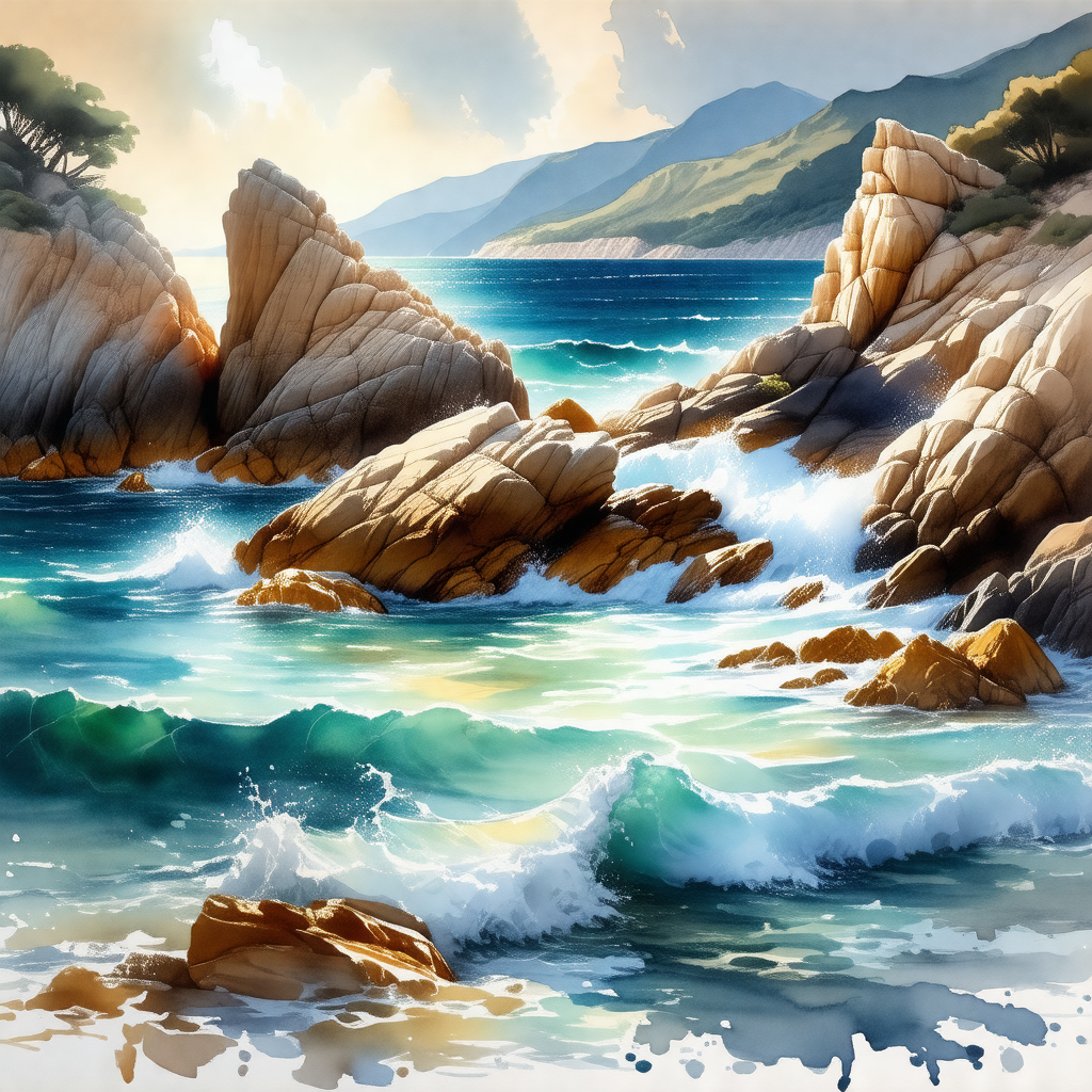 Beautiful ocean scene with a rocky coastline