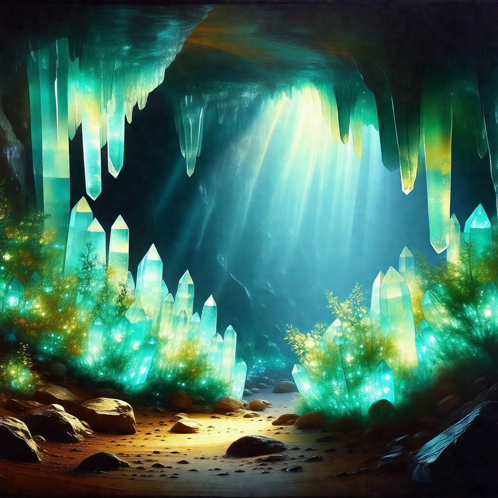 Cave with a beautiful blue light illuminating the space