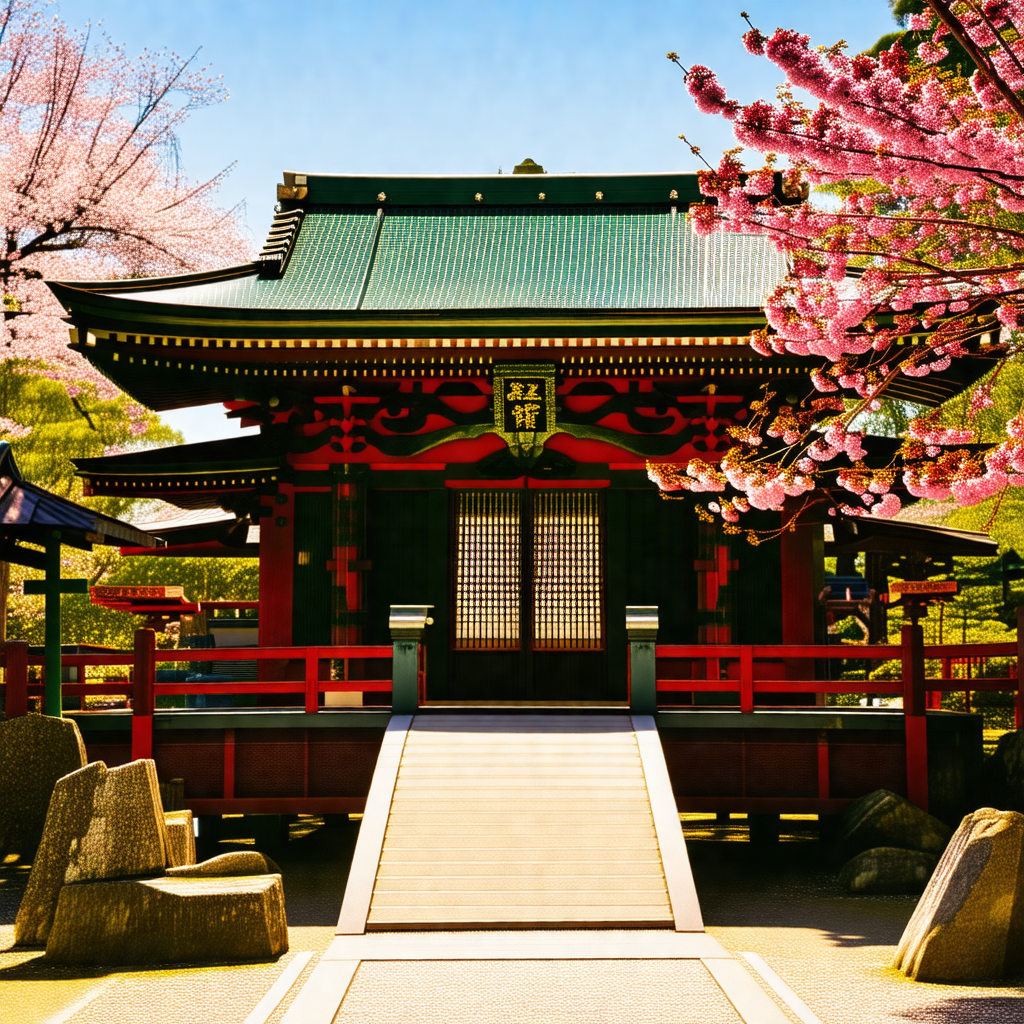 Large, colorful building with a red roof, surrounded by a...
