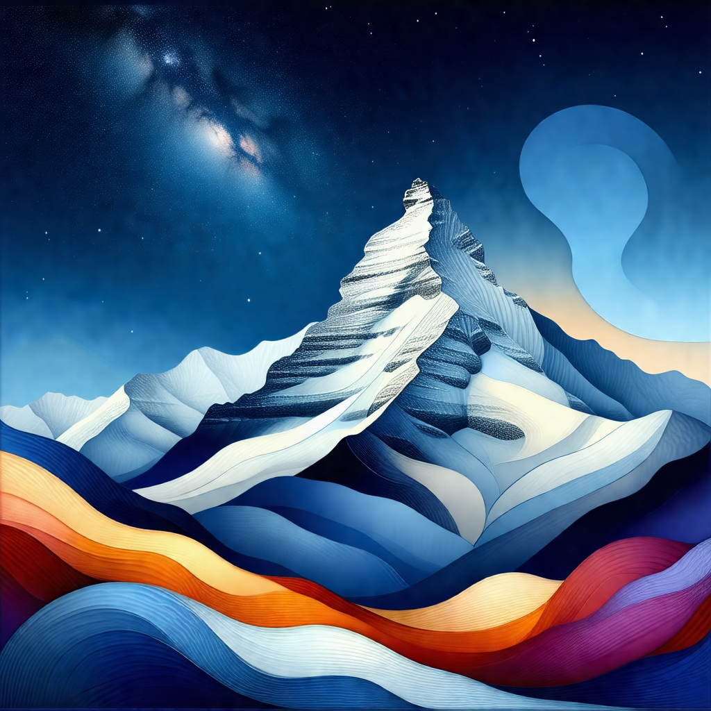 Majestic mountain with a snow-capped peak, towering over ...