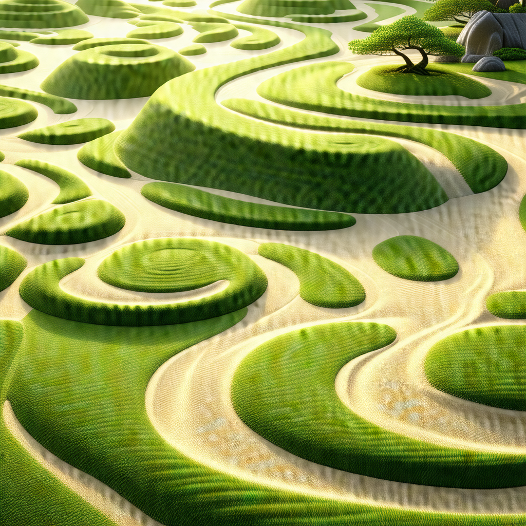 Lush green field with a sandy pathway running through it