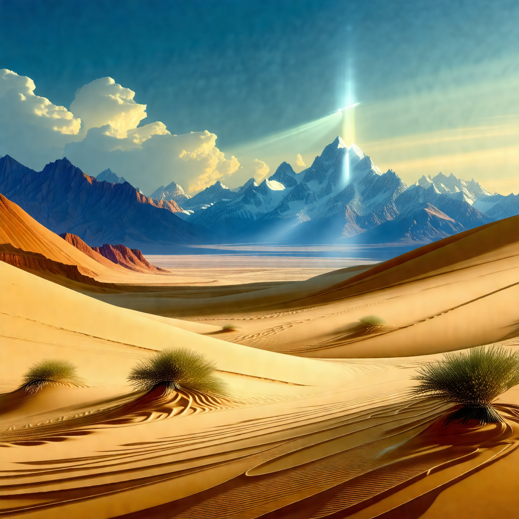 Beautiful desert landscape with a mountain range in the b...