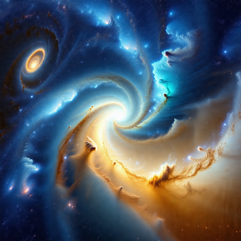 Vibrant and colorful space scene featuring a spiral galax...
