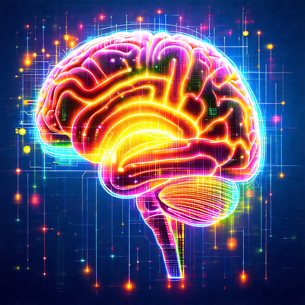 Close-up of a human brain, with a vibrant and colorful ba...