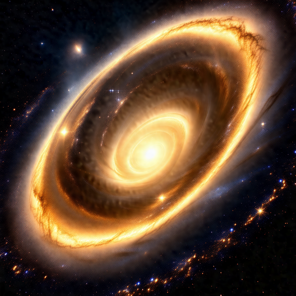 Bright, colorful nebula with a yellow center