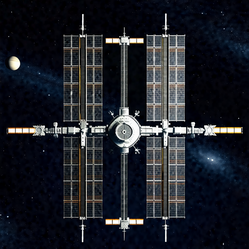 Large space station with a prominent dome structure