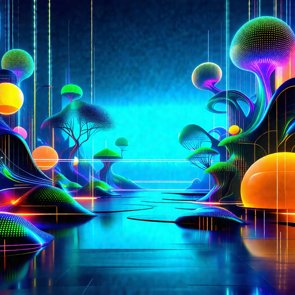 Colorful and vibrant digital artwork featuring a forest s...