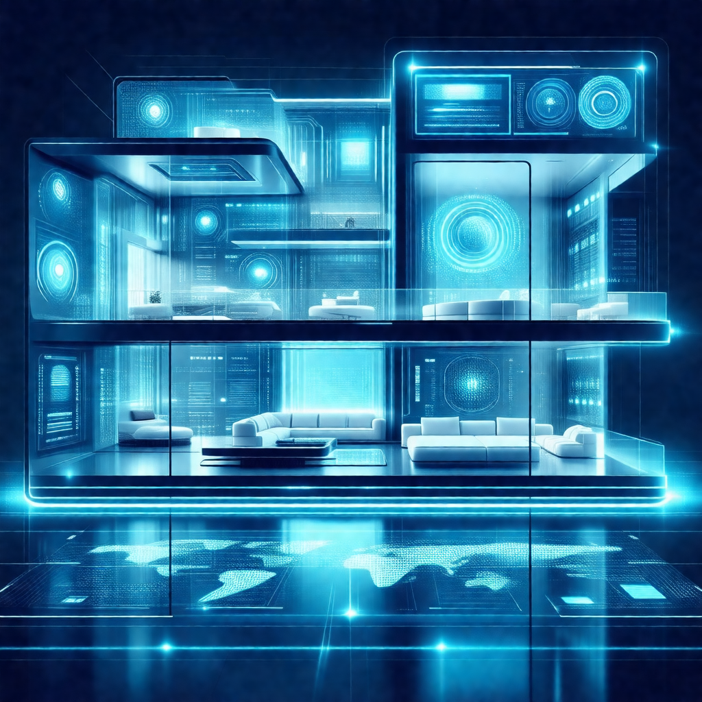 Futuristic, blue-toned, three-dimensional representation ...