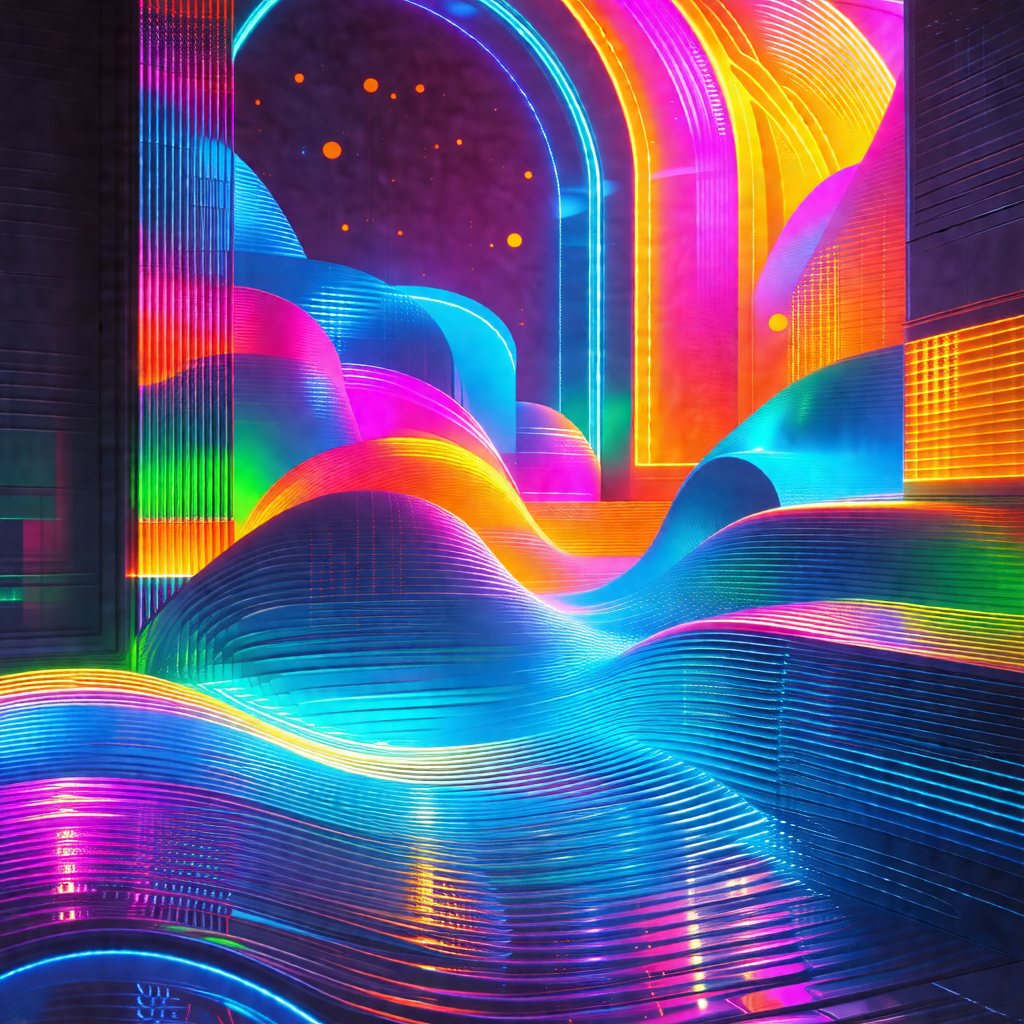 Colorful and vibrant scene with a large, brightly lit tunnel