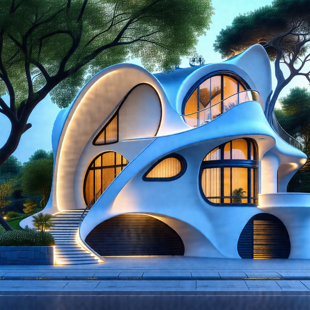 Large, modern-looking house with a unique design