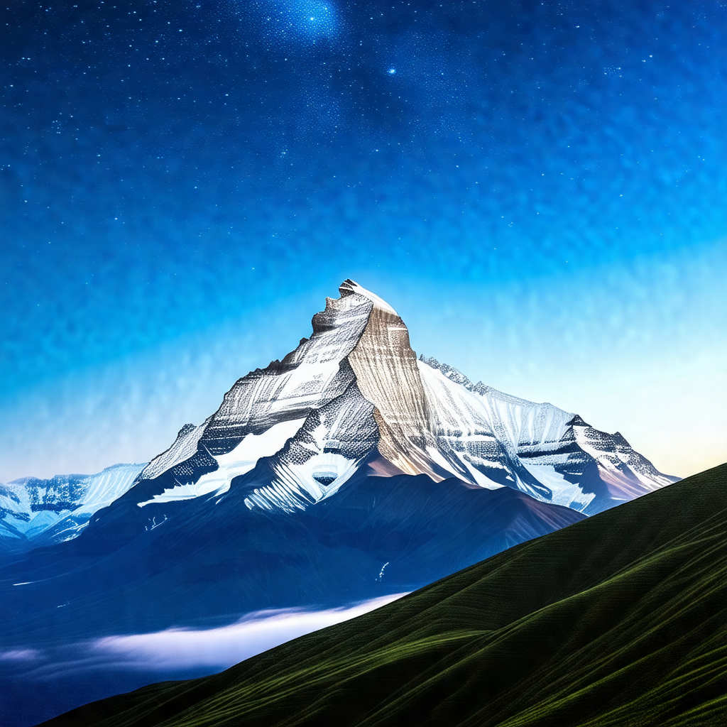 Majestic mountain with a snow-capped peak, towering over ...