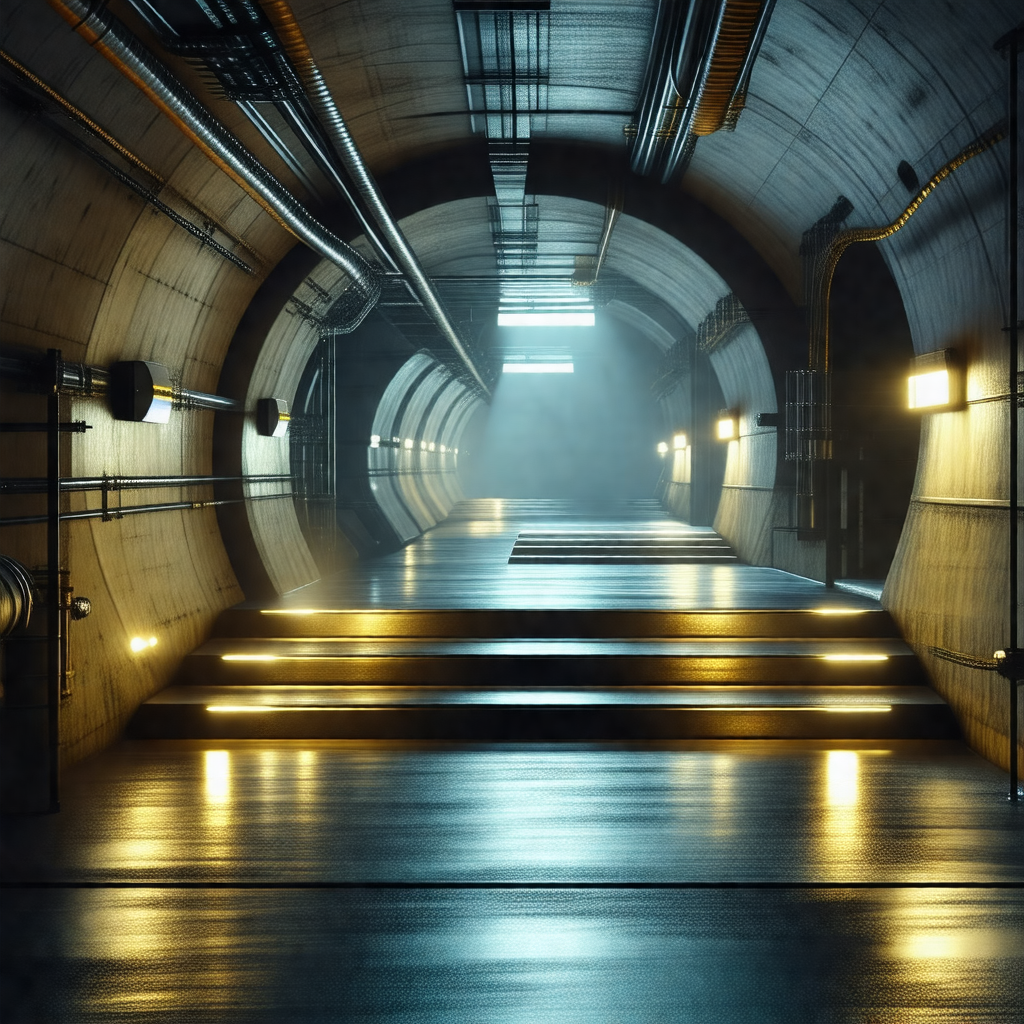 Long, dark tunnel with a bright light at the end