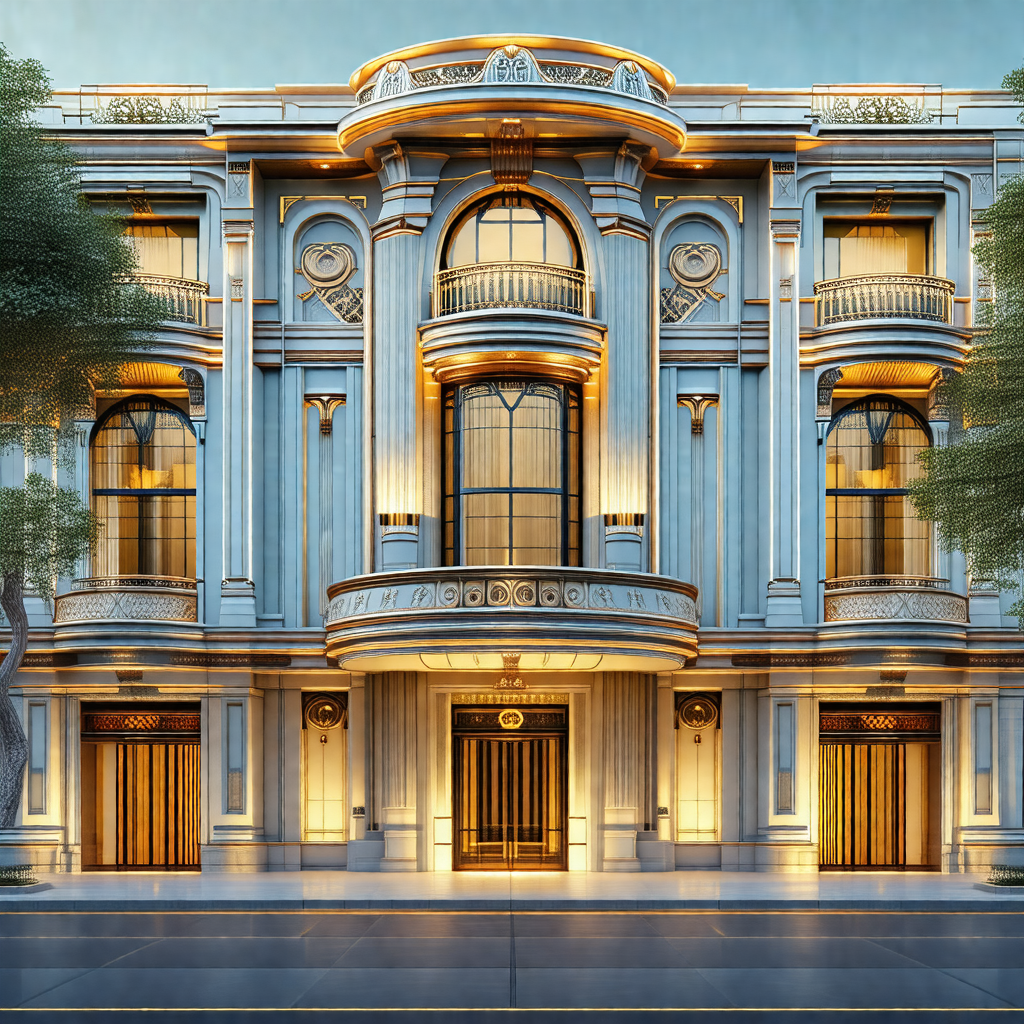Large, ornate white building with a gold trim