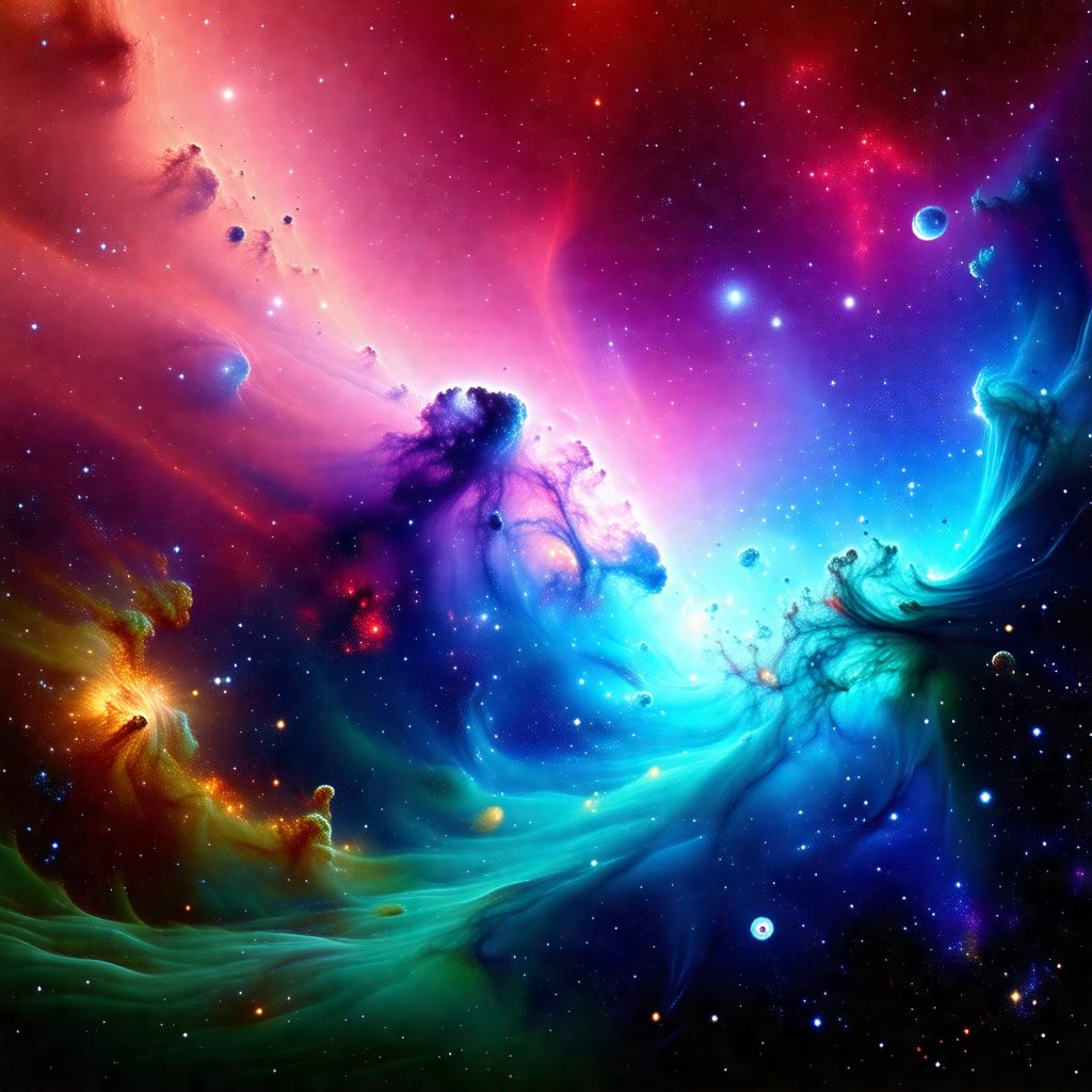 Vibrant and colorful space scene featuring a nebula with ...