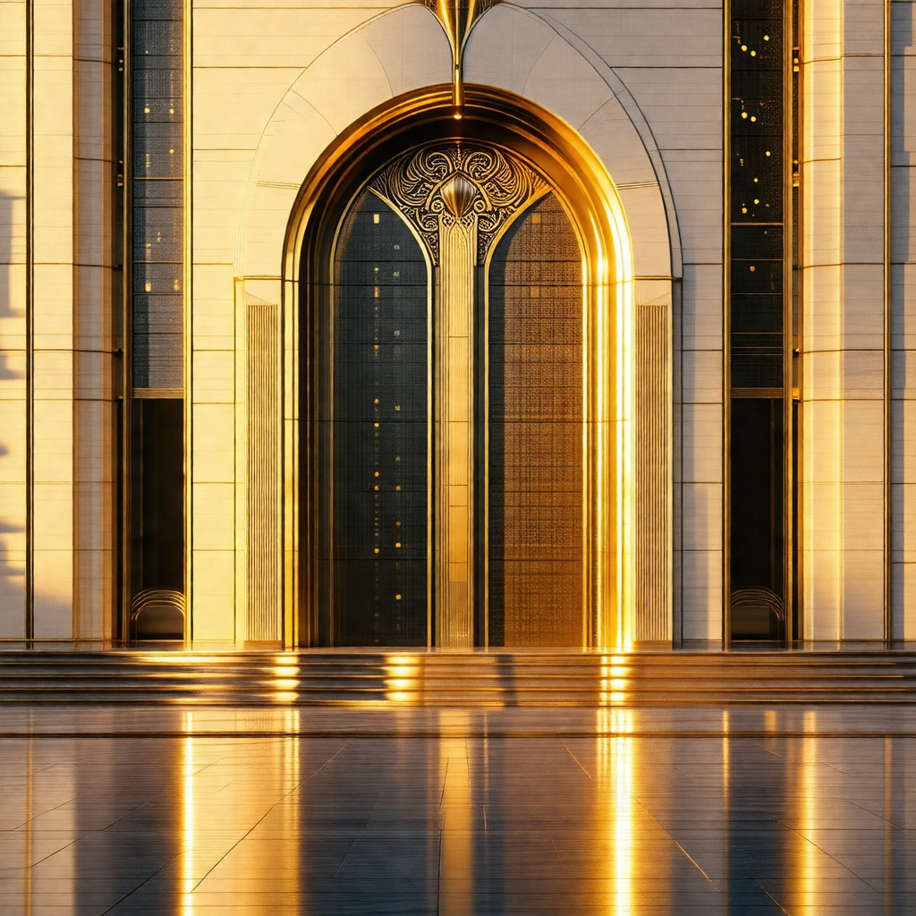 Large, ornate building with a gold and white color scheme