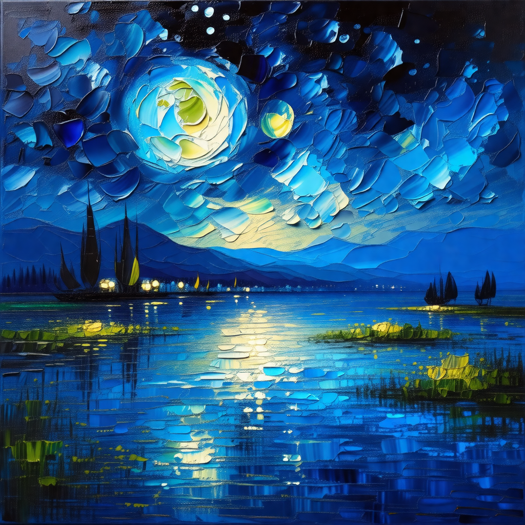 Beautiful night scene with a large body of water, such as...