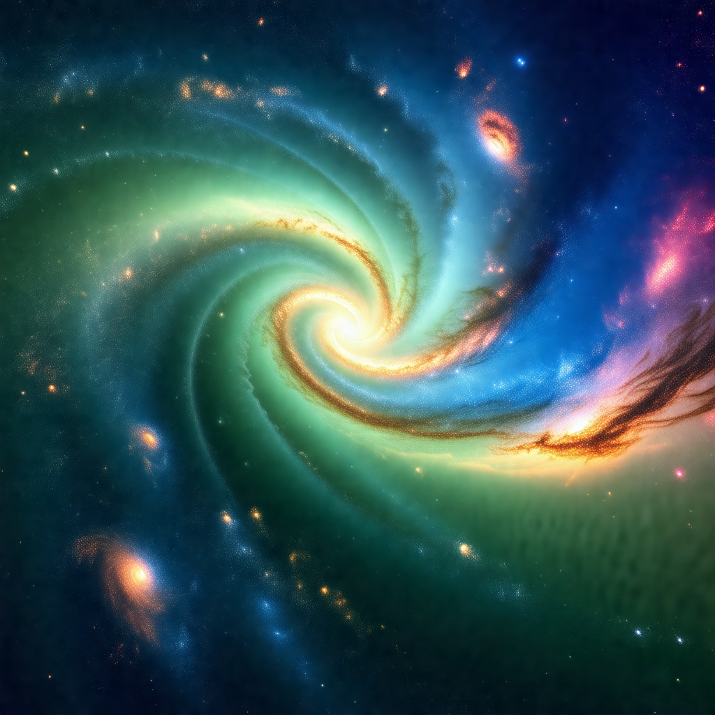 Spiral galaxy with a bright blue center, surrounded by a ...