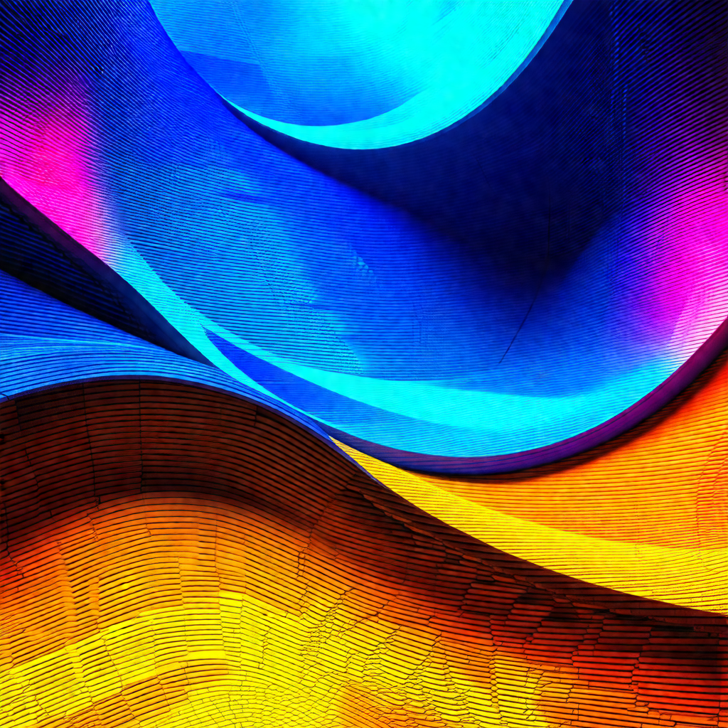 Colorful, abstract art piece featuring a series of curved...
