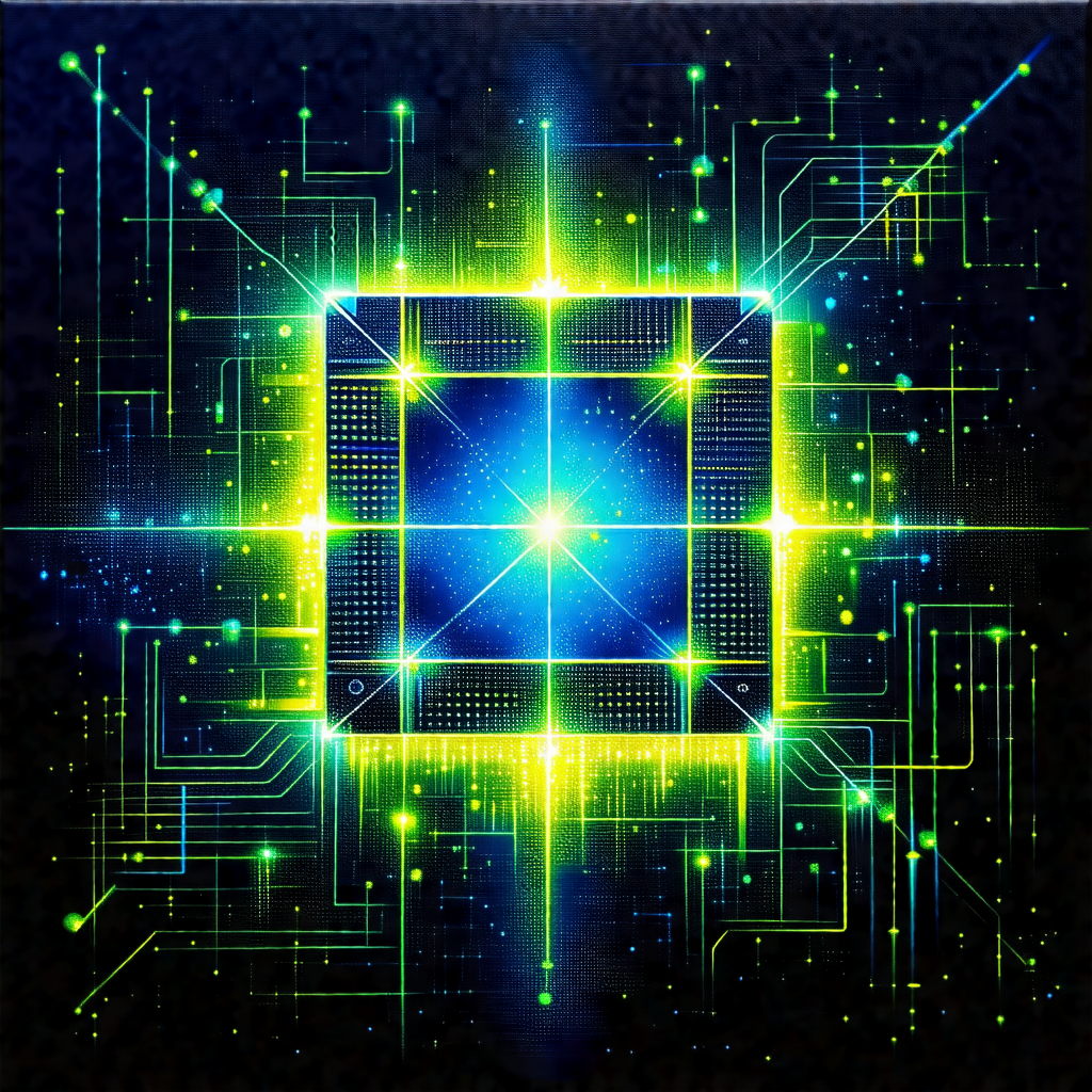 Brightly lit, neon-colored square with a yellow center