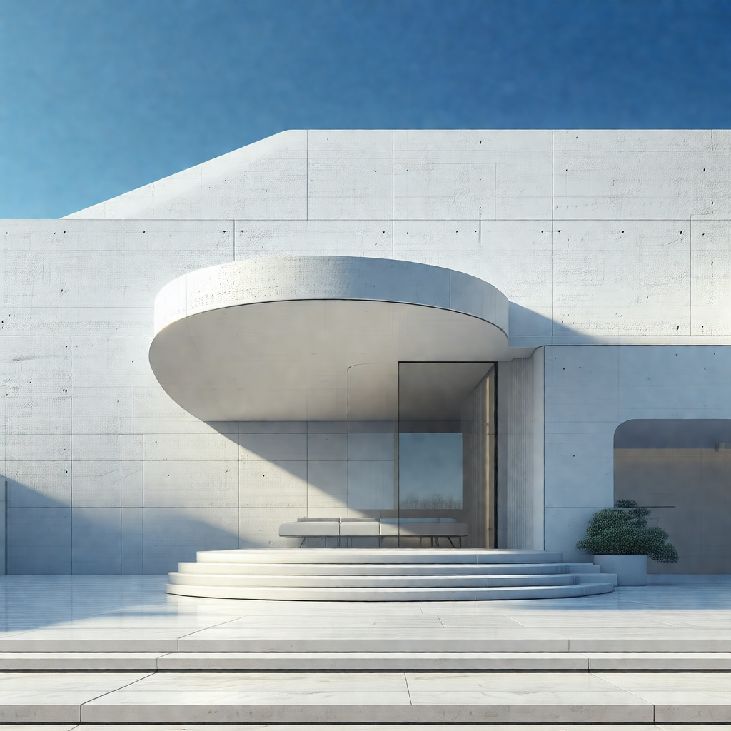 Large, modern building with a white facade
