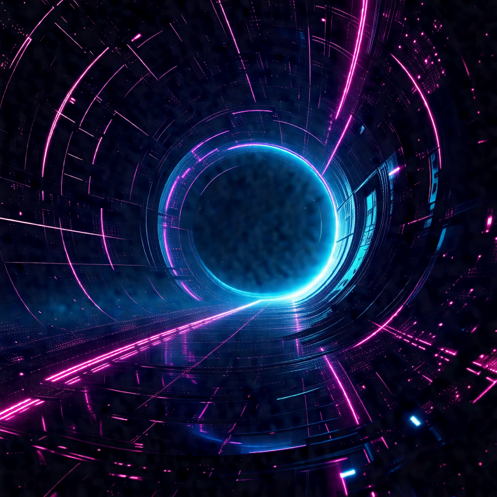 Futuristic scene with a tunnel-like structure that appear...