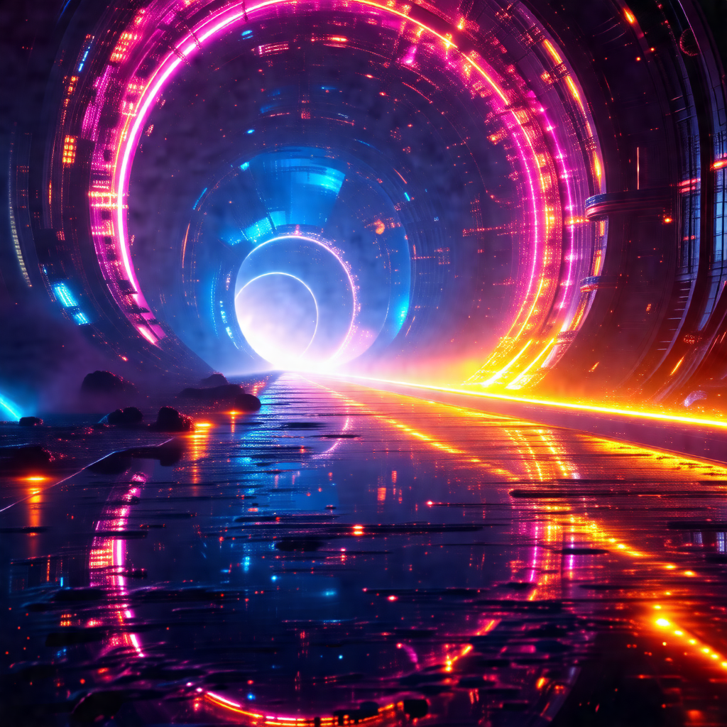 Tunnel with a brightly colored light show, creating a vib...