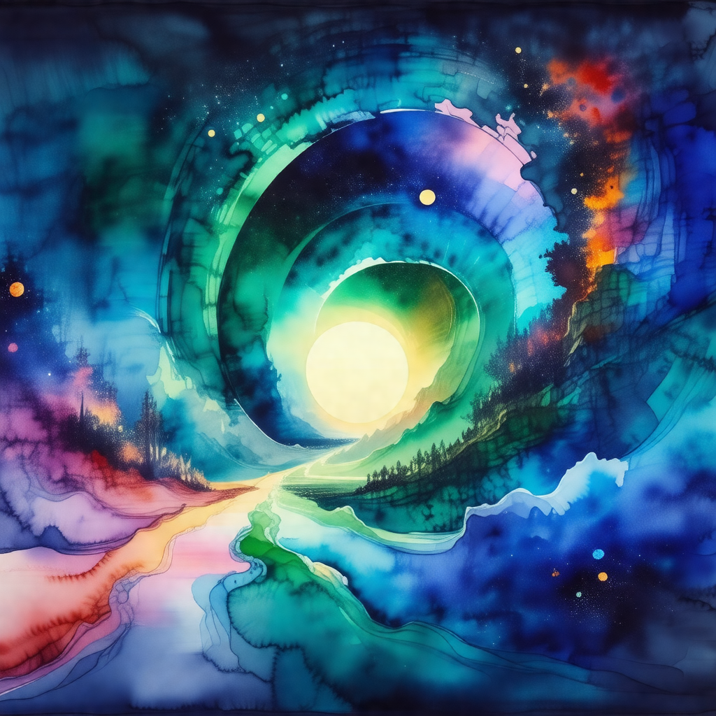 Colorful painting of a sunset, featuring a large, bright ...