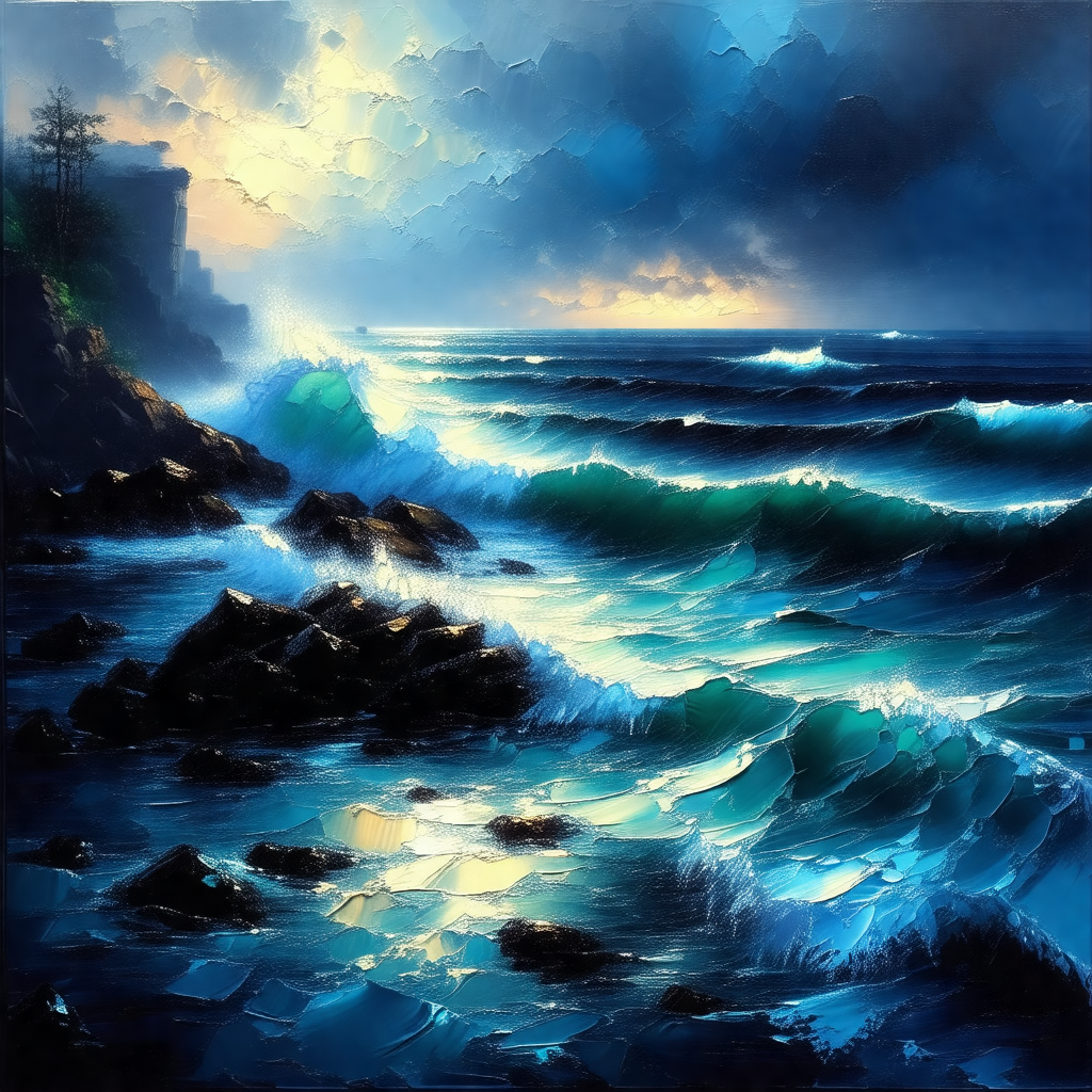 Beautiful ocean scene with a large body of water and a ro...