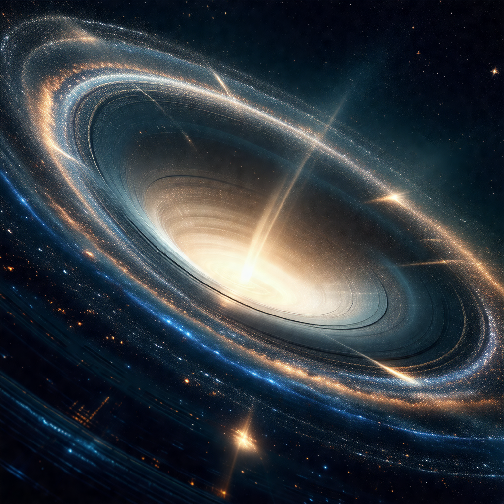 Close-up of a blue and white spiral galaxy, showcasing it...