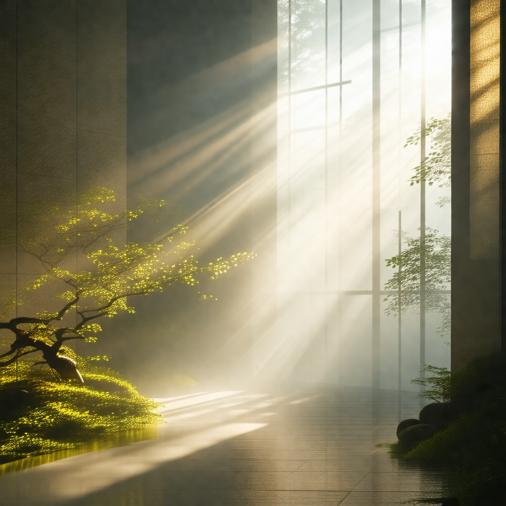 Large, well-lit room with a beautiful tree in the center