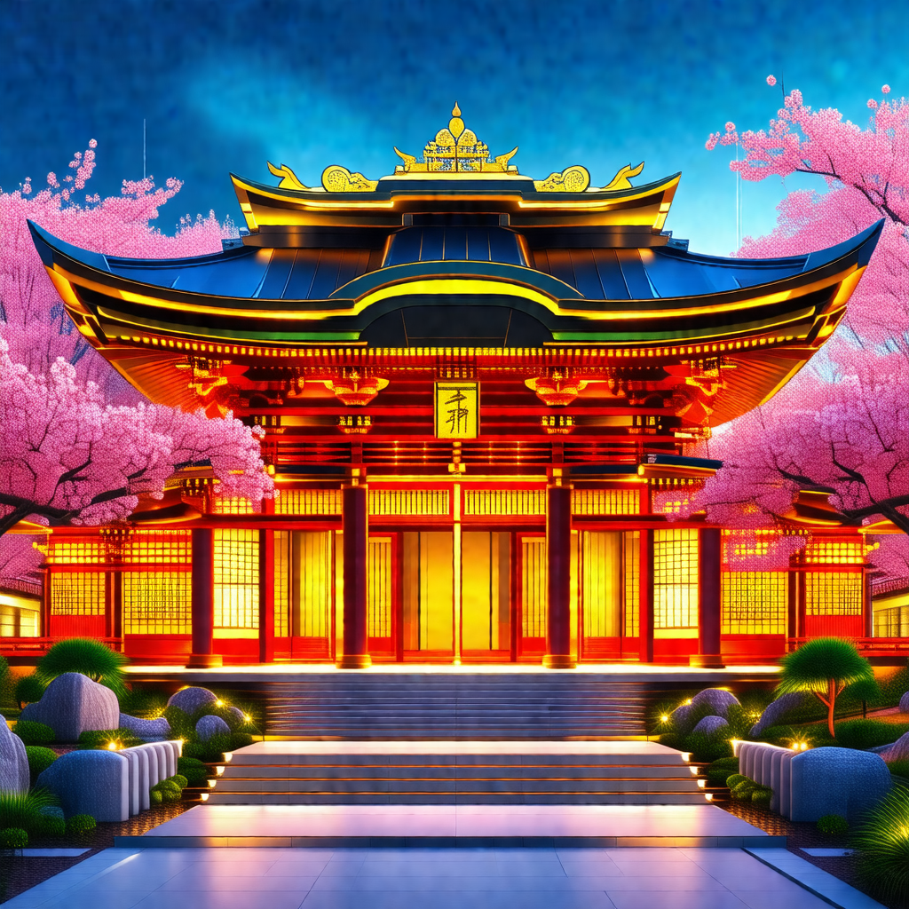 Colorful, computer-generated drawing of a large, ornate b...