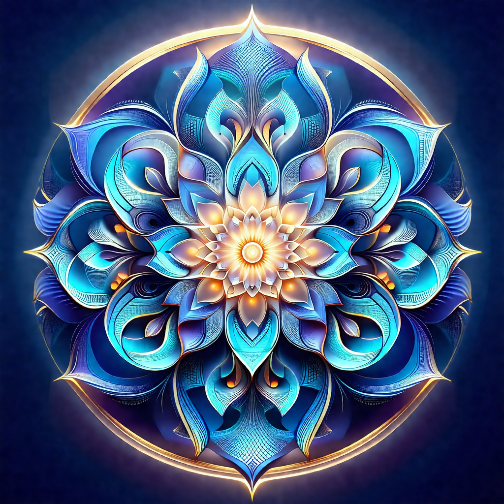Large, intricate blue and gold flower design
