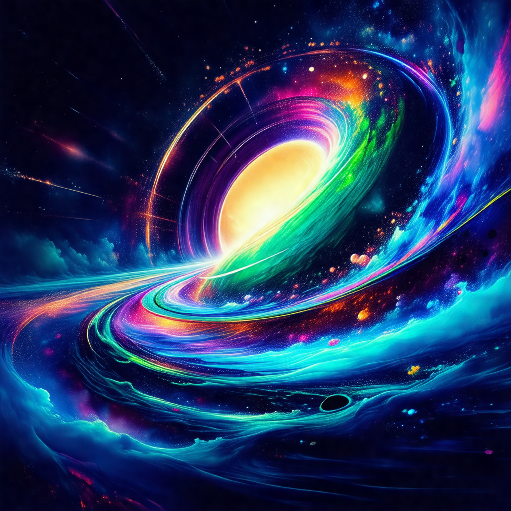 Colorful and vibrant painting of a spiral galaxy
