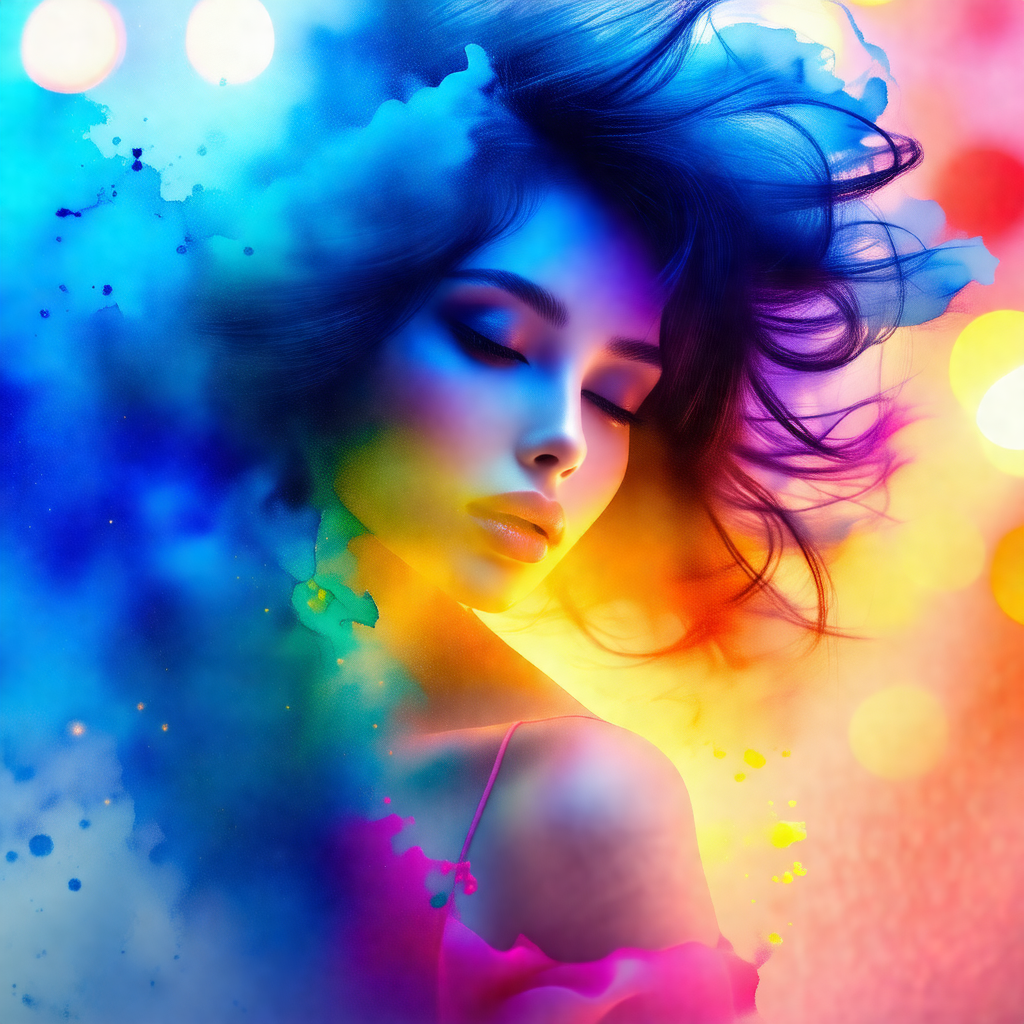 Woman with long hair, lying down and looking upward