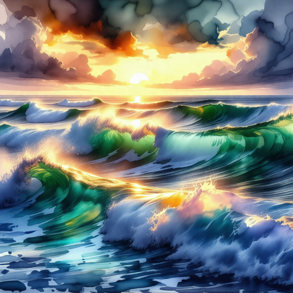 Beautiful sunset over the ocean, with the sun setting beh...